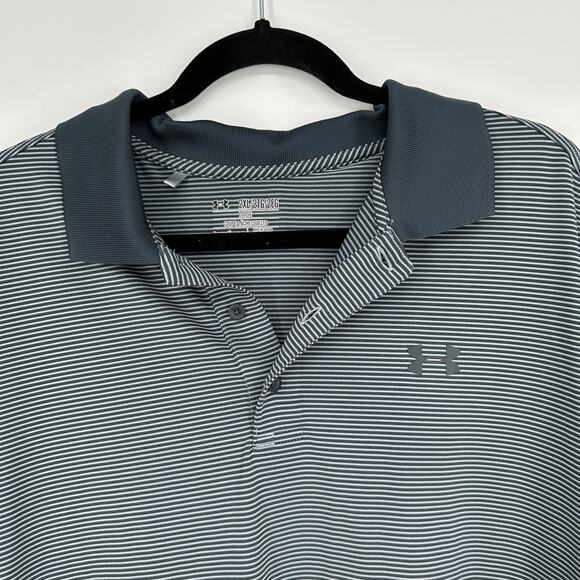 Under Armour UA Release Polo Grey Striped Collared Short Sleeve Mens 2XL Loose - Picture 6 of 8